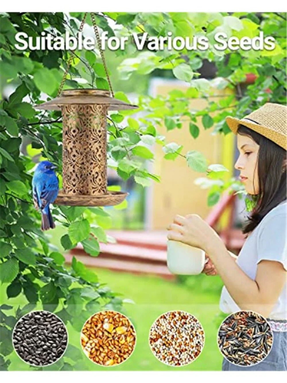 New Solar Bird Feeder for Outdoors Hanging, Metal Wild Bird Feeder for
